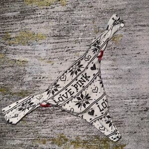 Victoria's Secret PINK White Thong with Black Logo Print and Red Accents